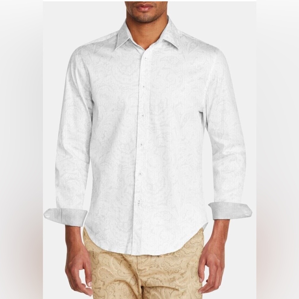 White Paisley Men's Long Sleeve Shirt Tallia Sport New